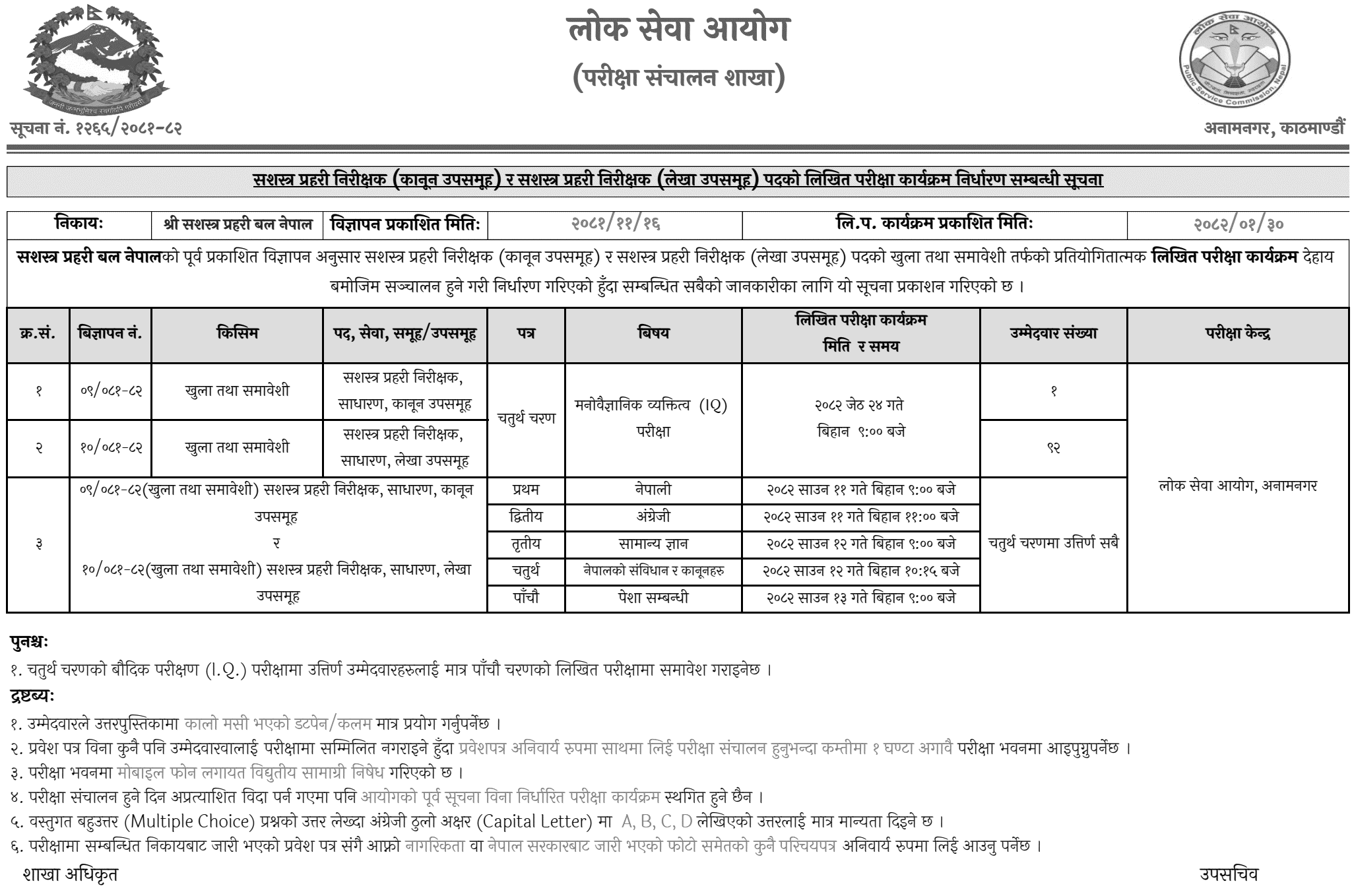 APF Nepal Inspector Written Exam Schedule 2082 