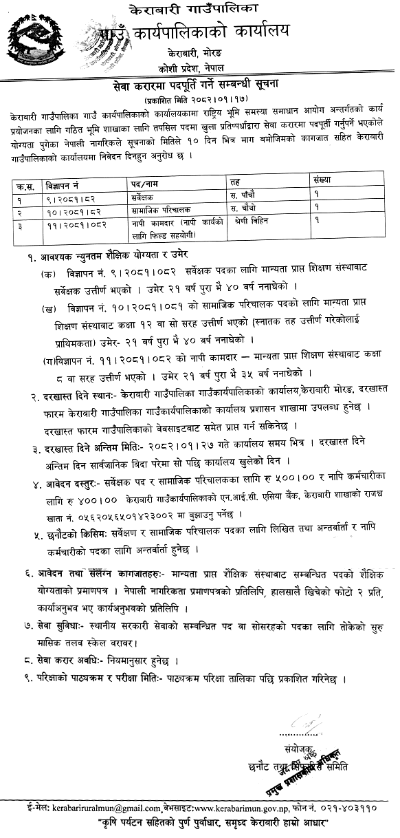 Kerabari Rural Municipality Vacancy Notice 2082 
