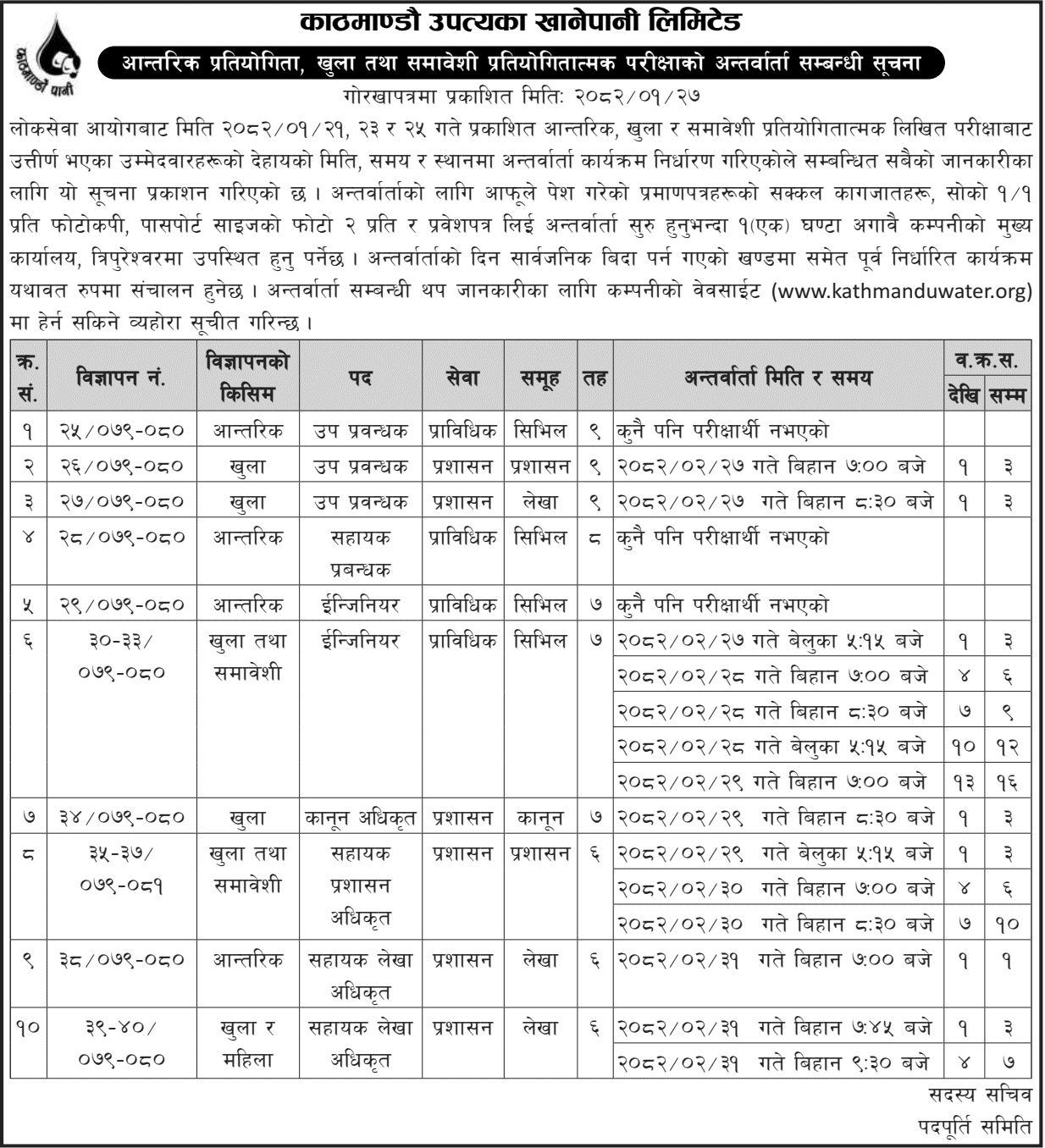 KUKL Interview Notice for Internal and Open Competitive Exams 