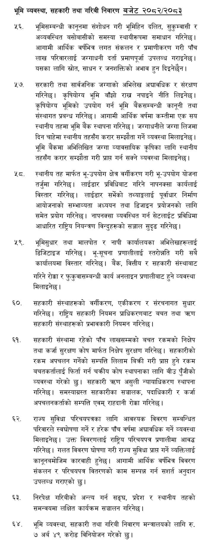 Land Management and Poverty Alleviation Budget 2082-83 