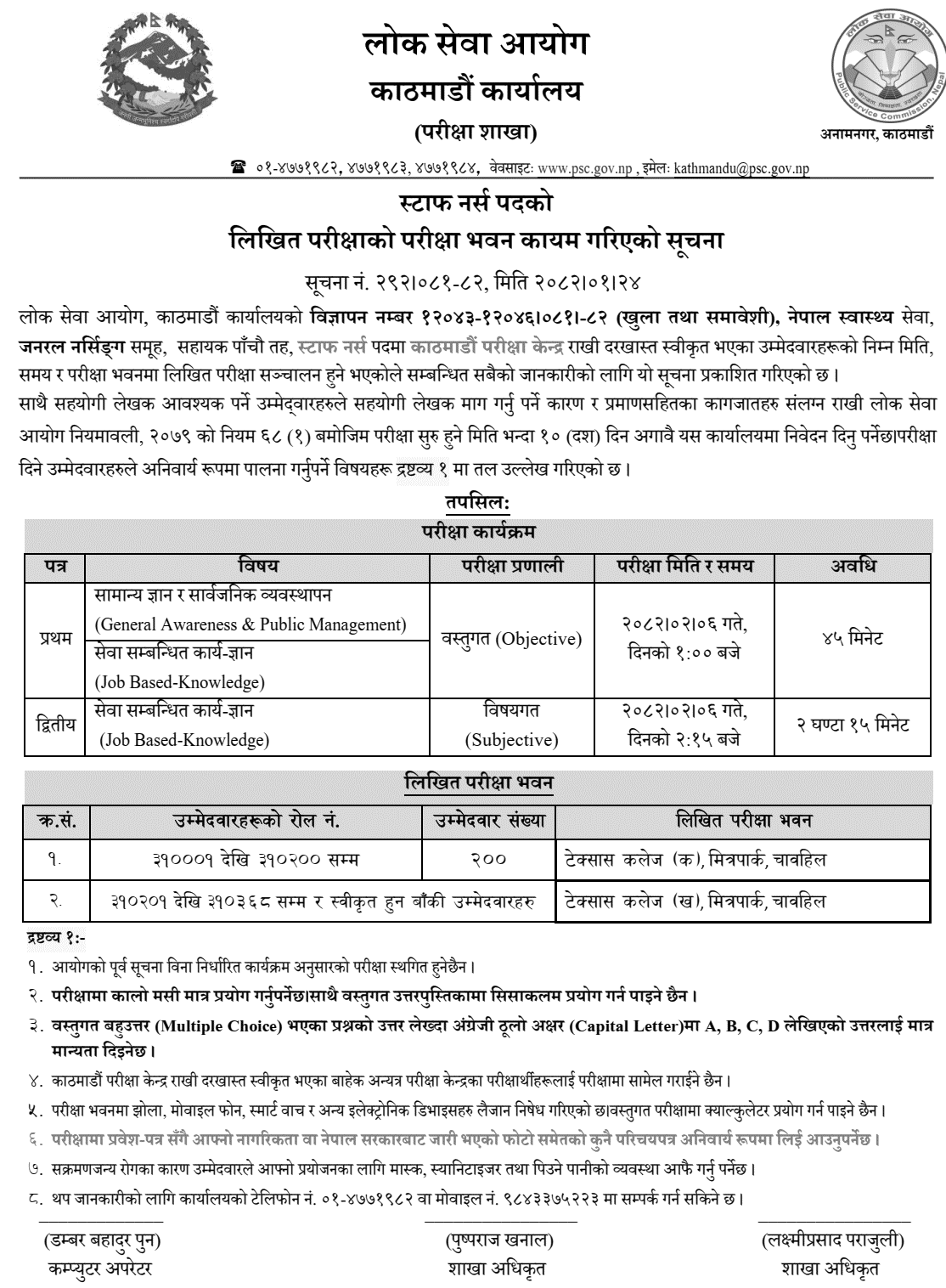 Lok Sewa Aayog Kathmandu Staff Nurse Written Exam 2082 