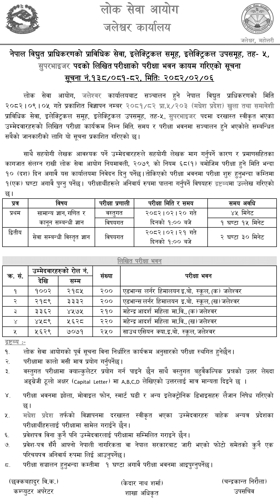 NEA Electrical Supervisor Exam Center Jaleshwor 2082 