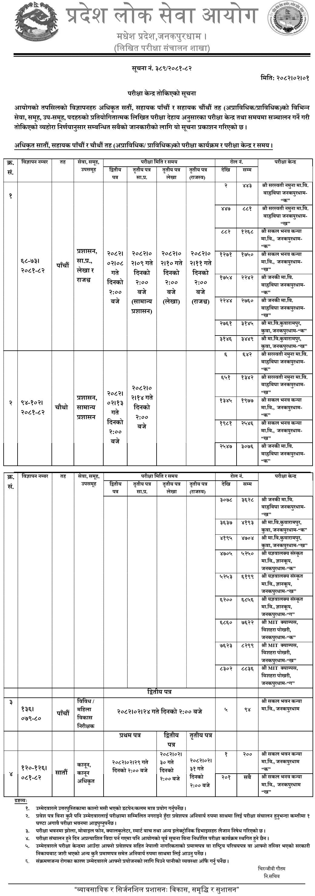 PPSC Madhesh Exam Centers for Officer and Assistant Levels 