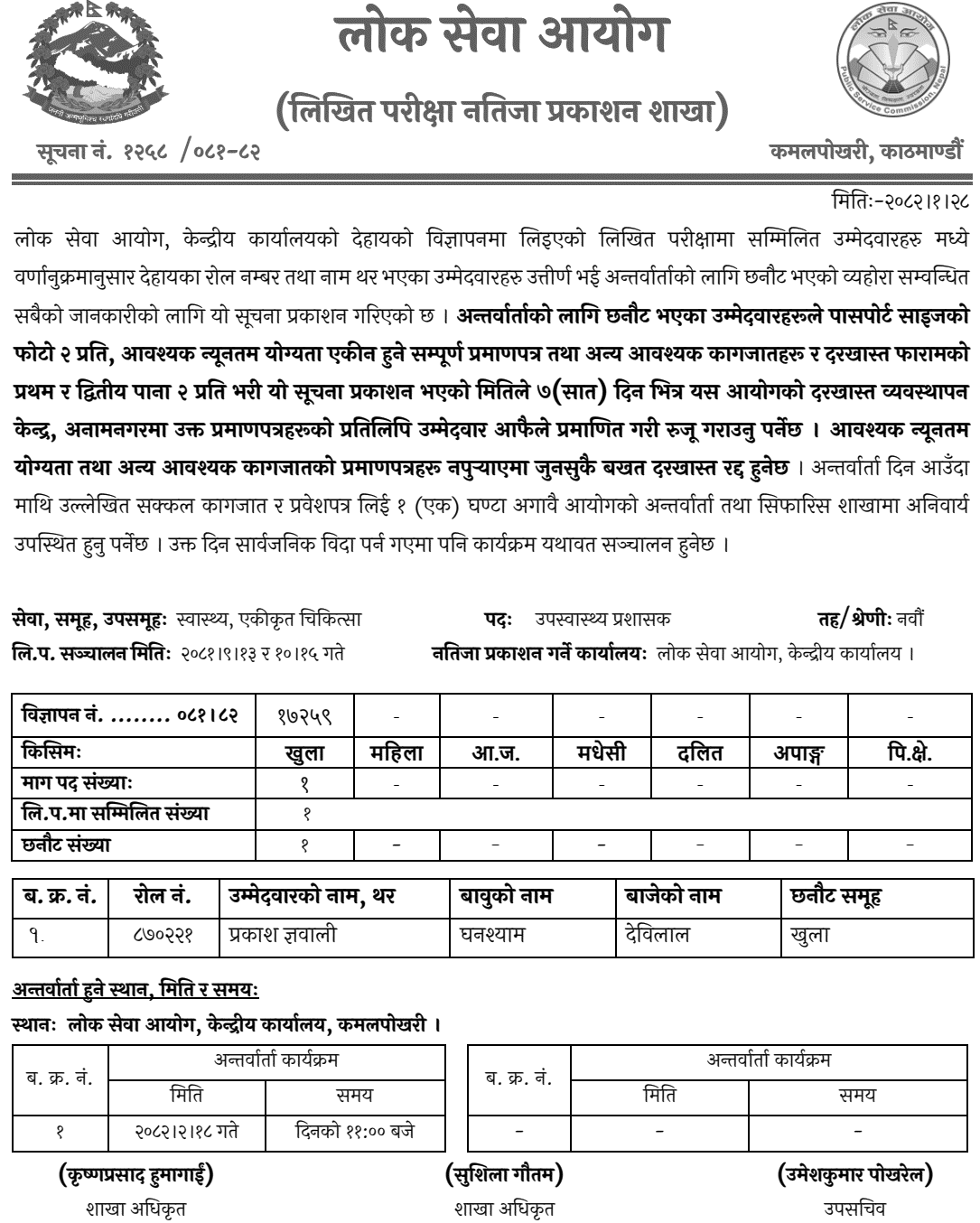 PSC Published Deputy Health Administrator Written Exam Result 