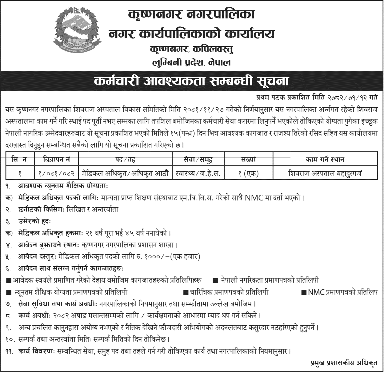 Shivraj Hospital Vacancy for Medical Officer 