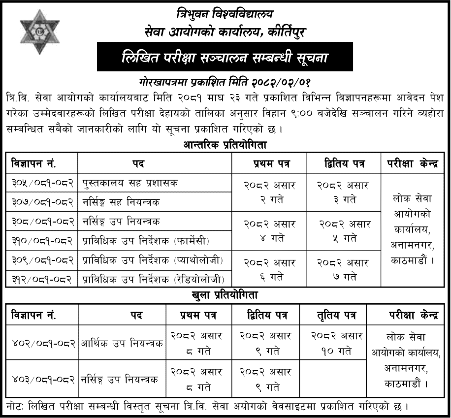 TU Service Commission Written Exam Schedule Notice 2082 