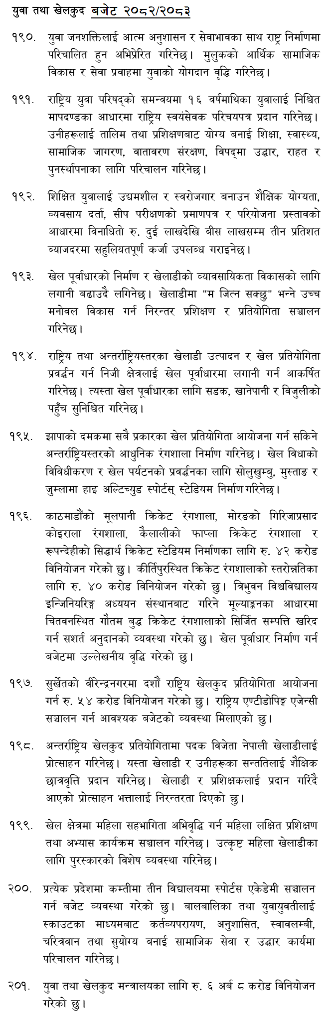 Youth and Sports Budget 2082-83 in Nepal 