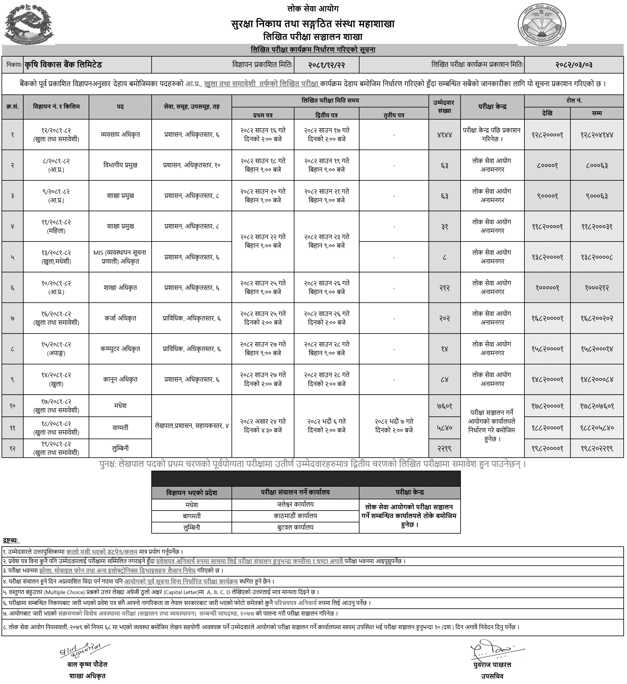 ADBL Written Exam Centers and Schedule 2082 