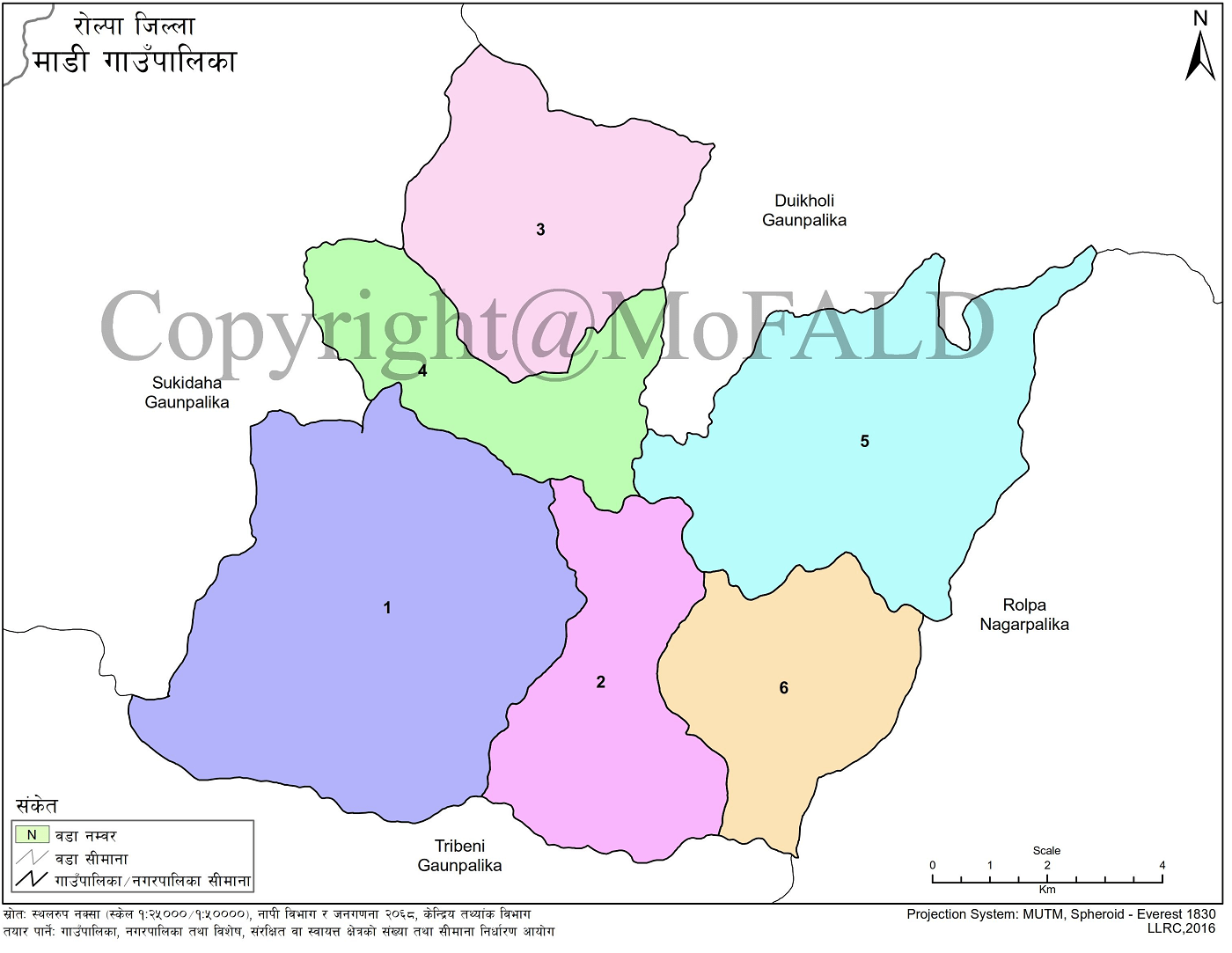 Madi Rural Municipality, Rolpa, Map 