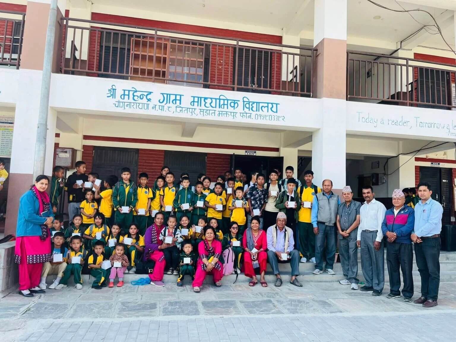 Mahendra Gram Secondary School, Bhaktapur, Building and Students 