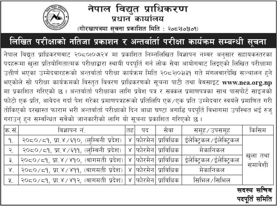 NEA 4th Level Assistant Interview Schedule Published 