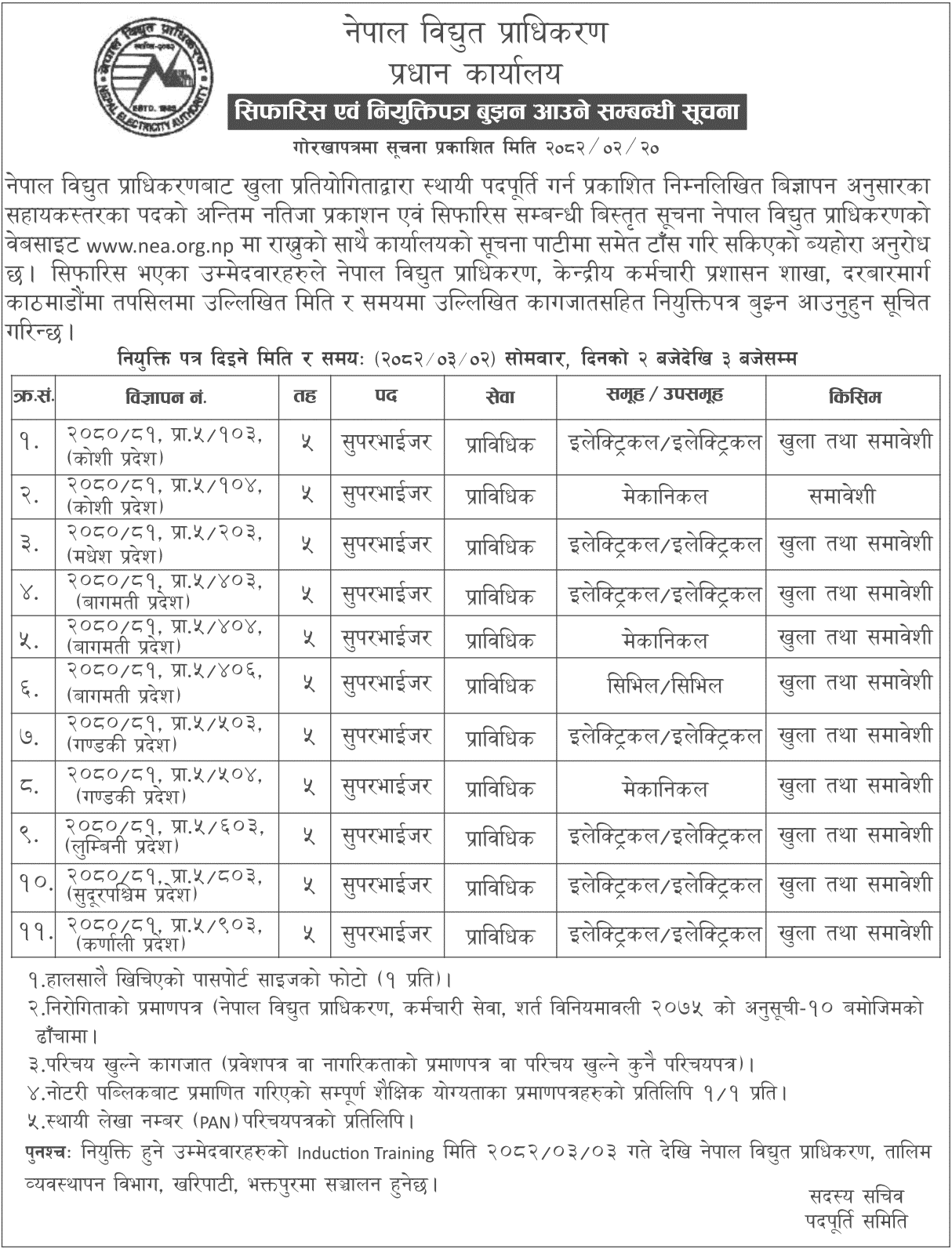 NEA Appointment Letter Collection Notice 2082 