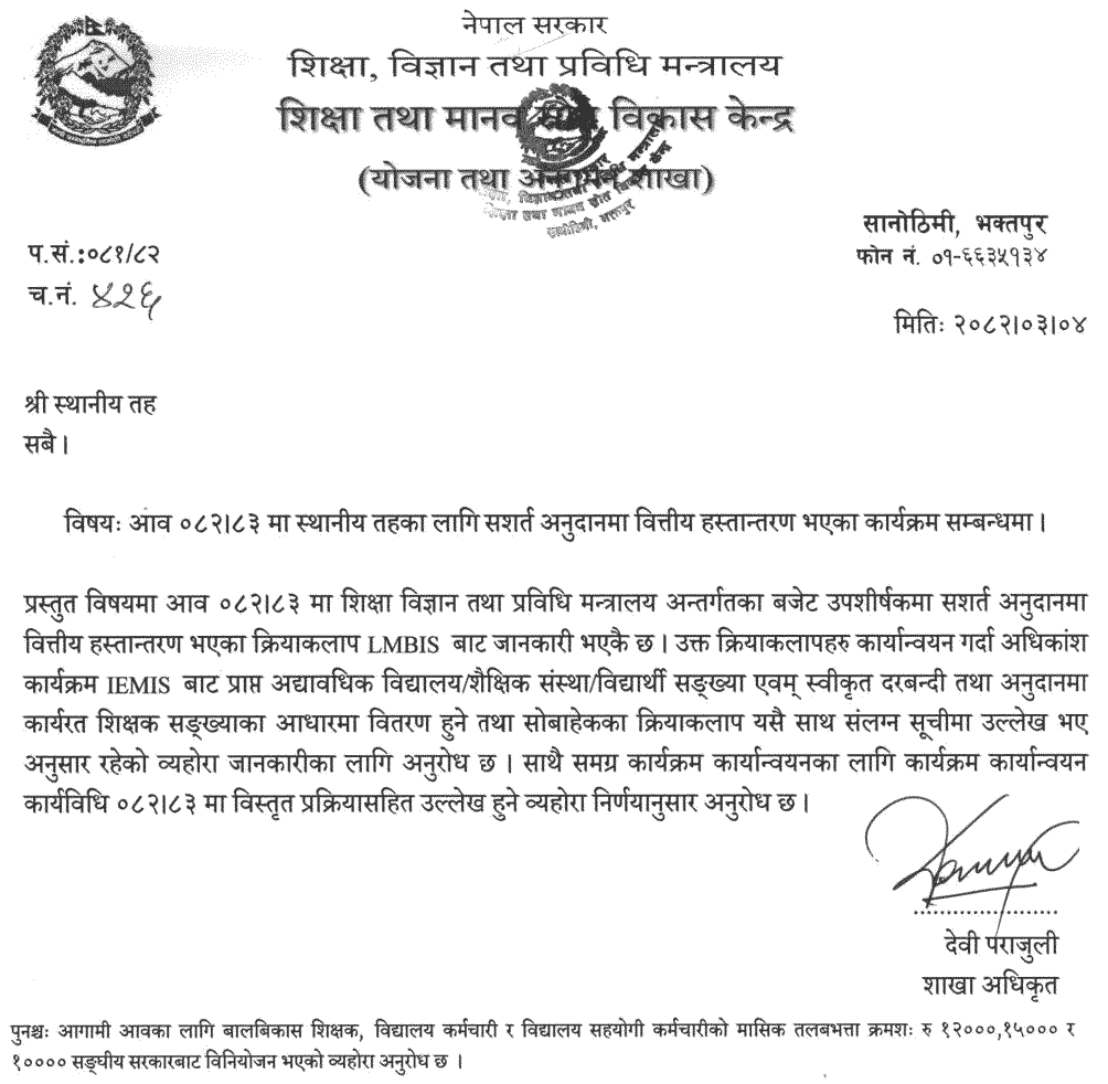 Salary Increase for ECD Teachers and School Staff from Shrawan 2082 