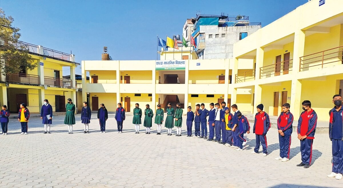 Sharada Secondary School, Tilganga, Kathmandu, Building and Students 