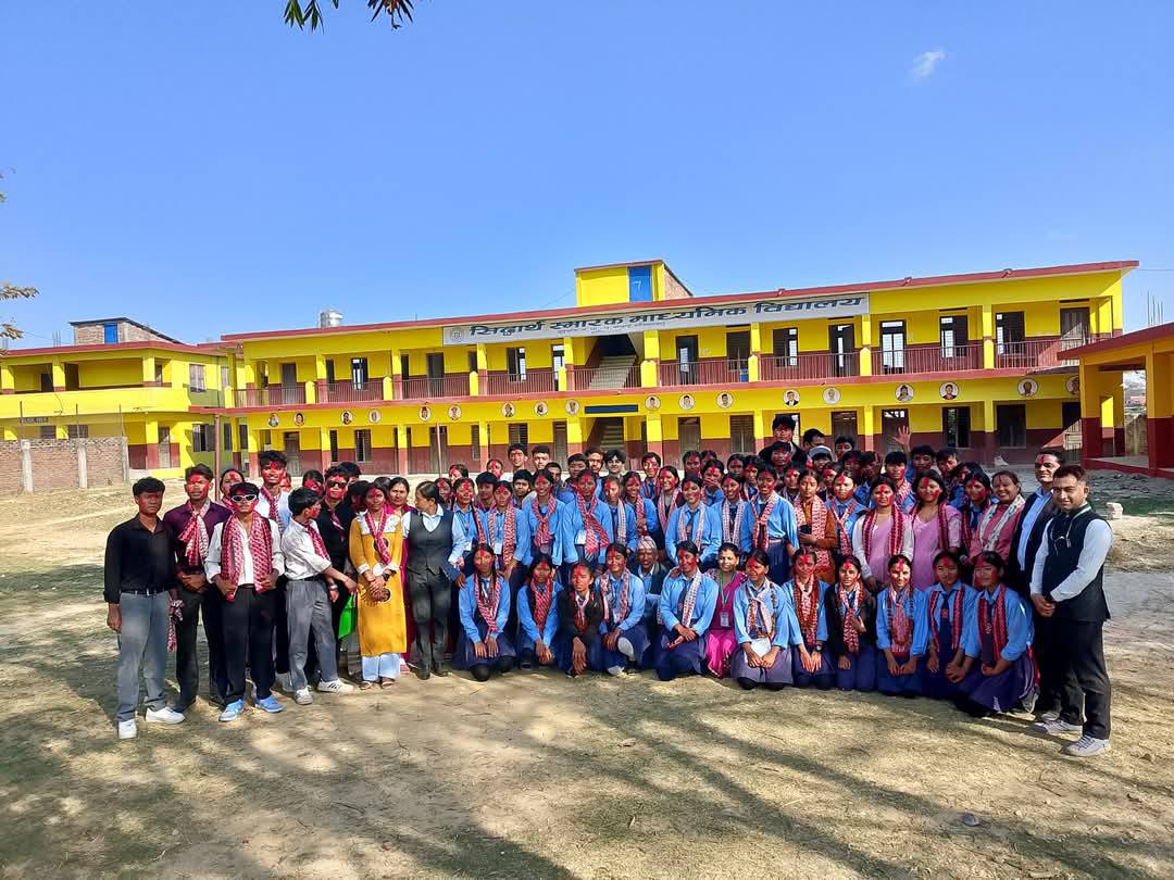 Siddhartha Smarak Secondary School Building and Students 