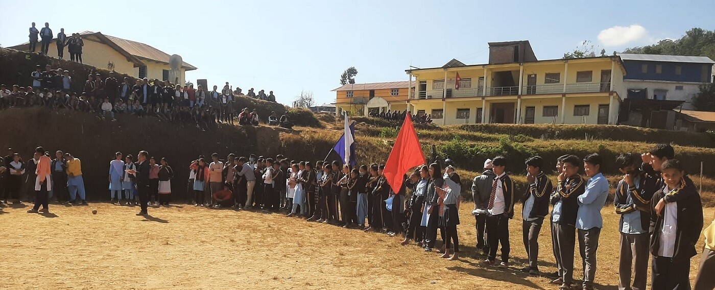 Singhadevi Secondary School, Amchok, Ilam, Building and students 