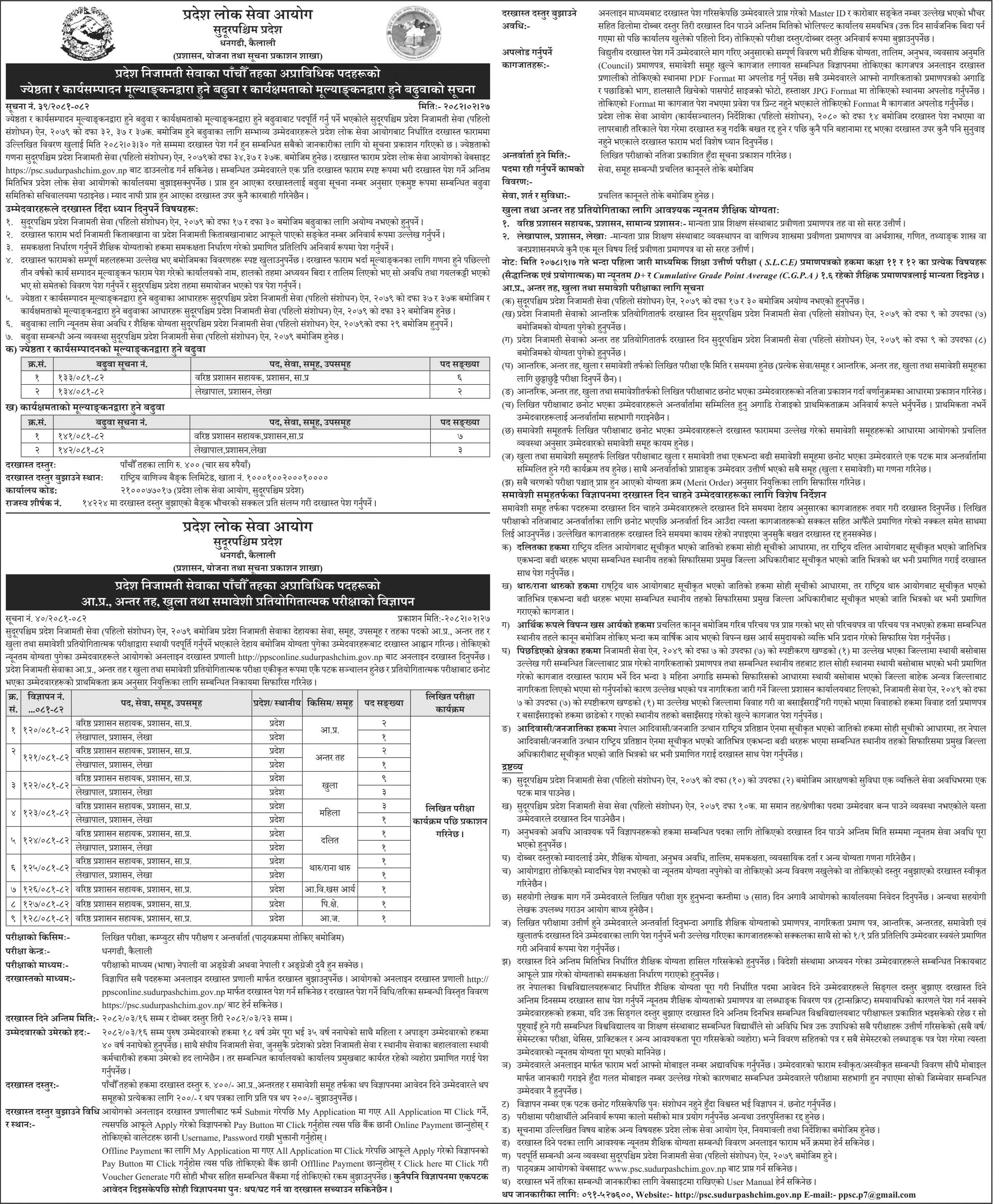 Sudrupashchim Pradesh Lok Sewa Aayog 5th Level Vacancy 2082 