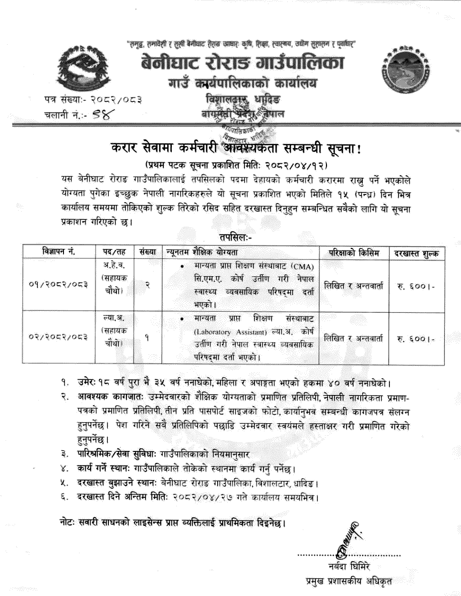Contract-Based Staff Requirement Benighat Rorang Rural Municipality 