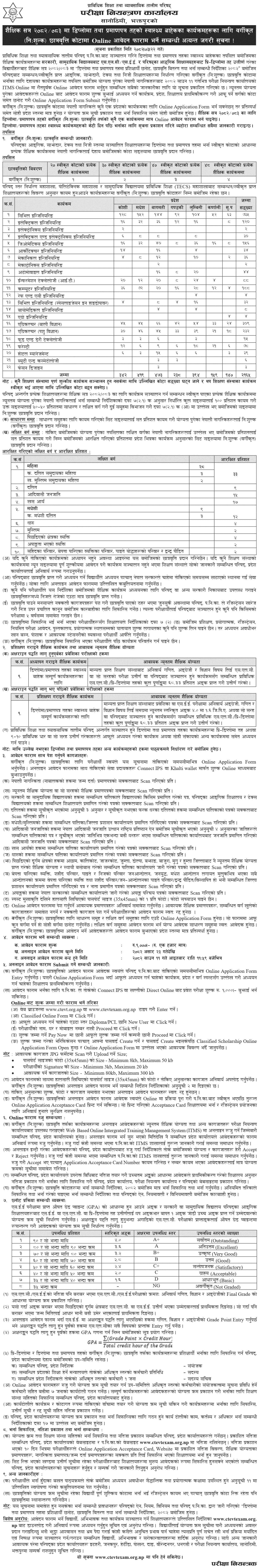 CTEVT PCL Diploma Level Classified Scholarship Application Notice 2082 