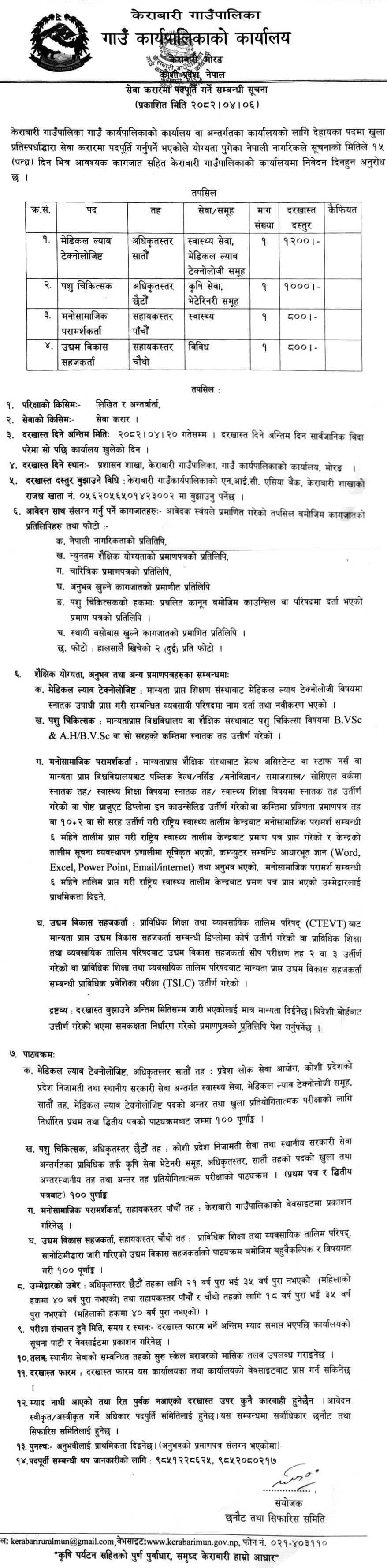 Kerabari Rural Municipality Contract Job Vacancy 2082 