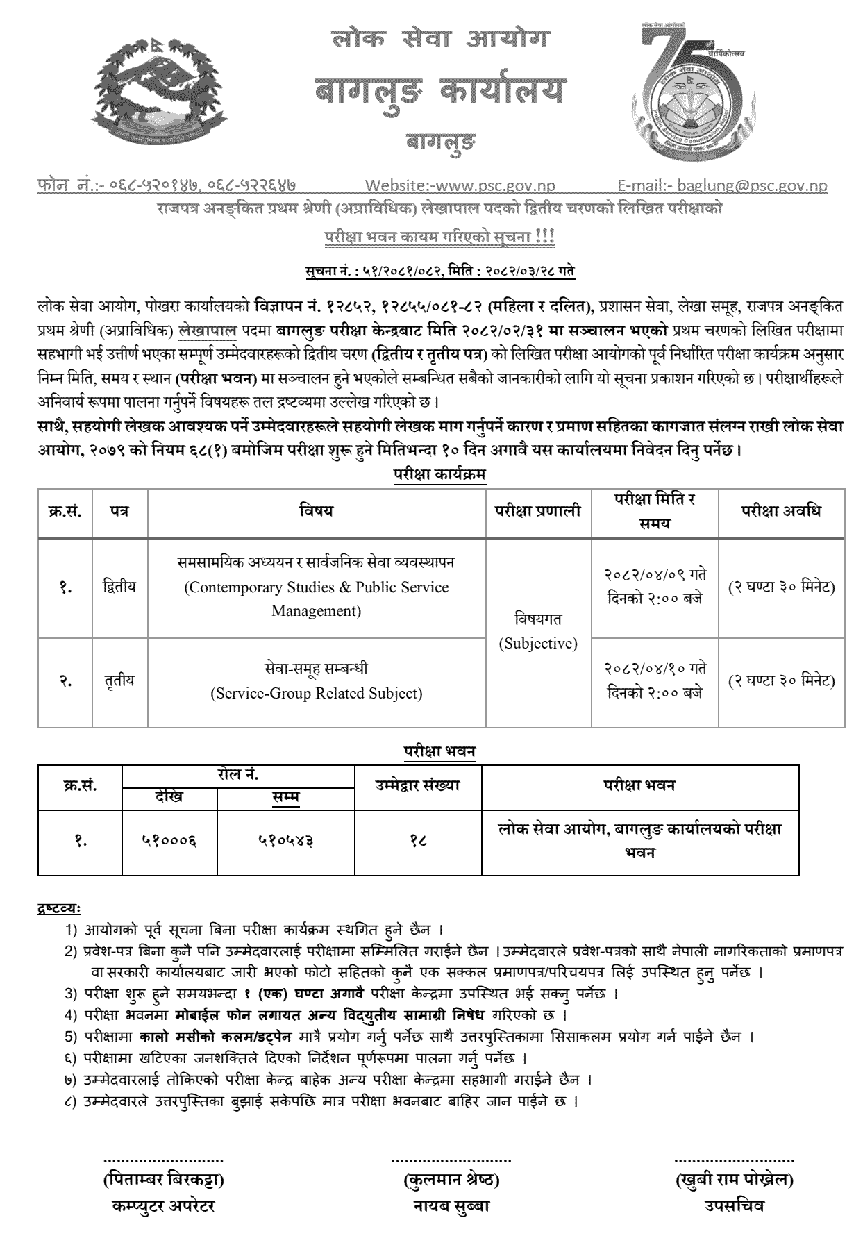 Lok Sewa Aayog Lekhapal Second Phase Exam Center Baglung 2082 