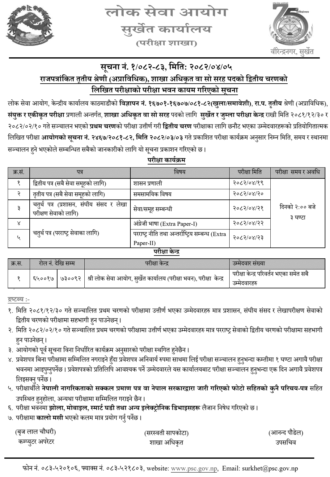 Lok Sewa Aayog Section Officer 2nd Phase Exam Centers Surkhet 