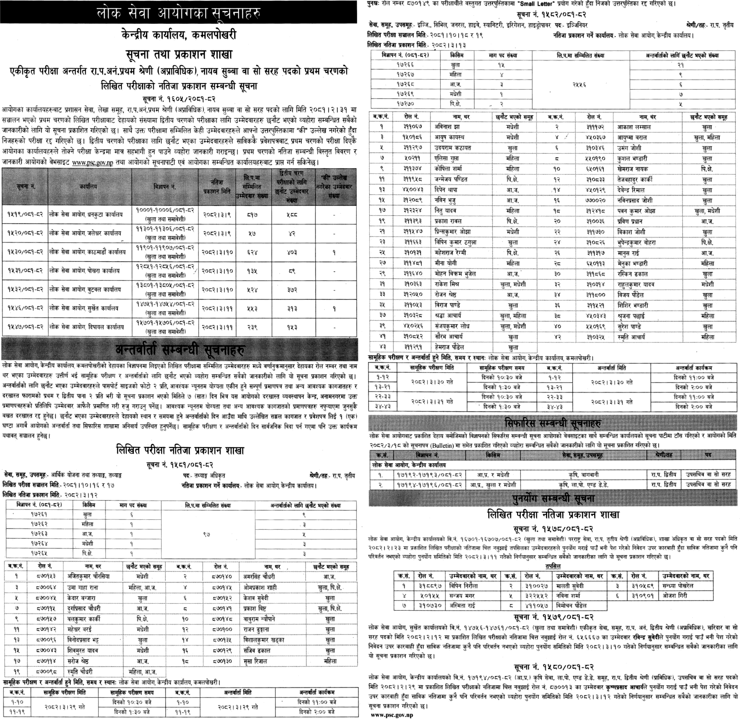 Lok Sewa Aayog Weekly Notices 2082 Ashad 18 