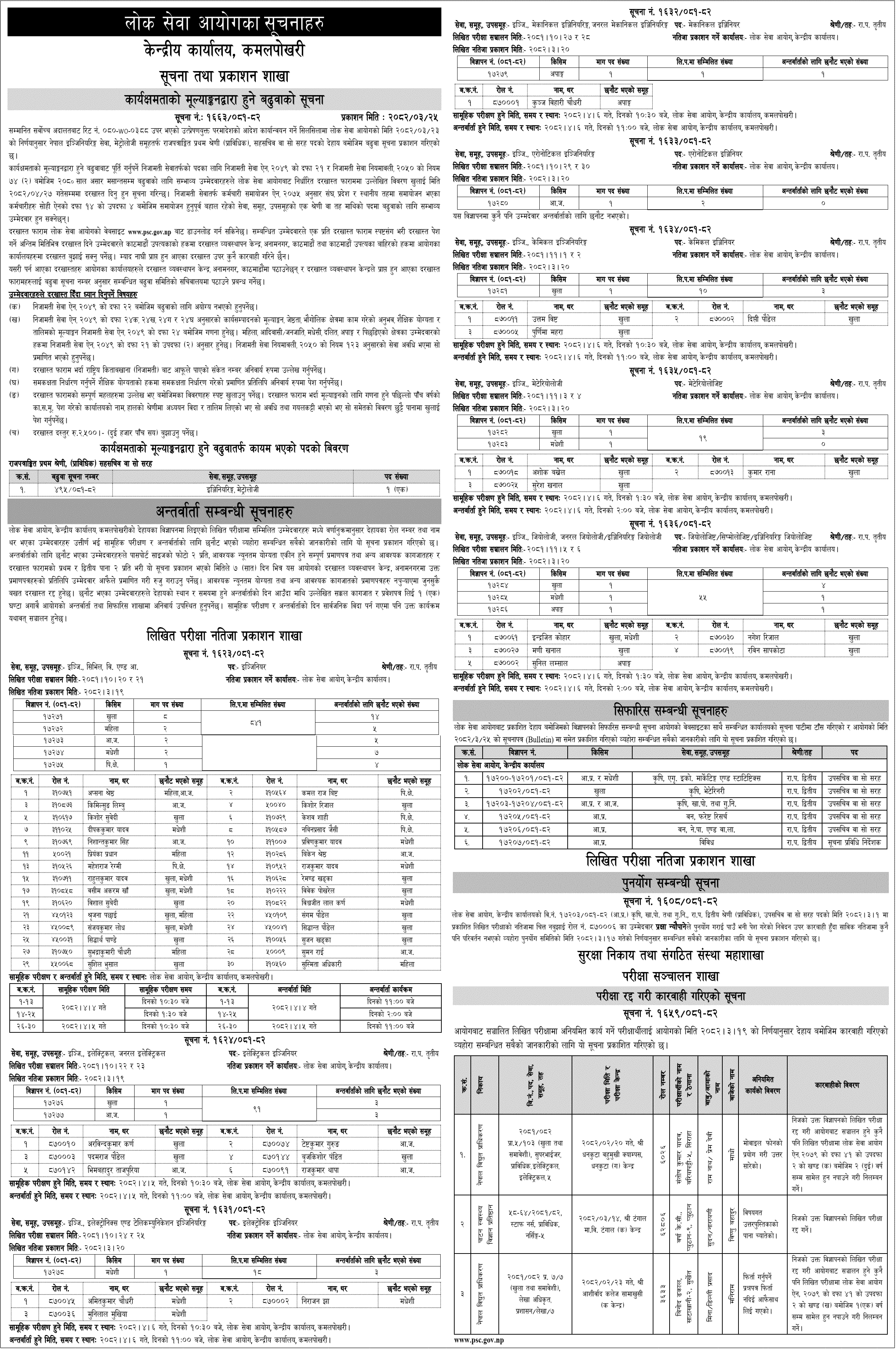 Lok Sewa Aayog Weekly Notices 2082 Ashad 25 