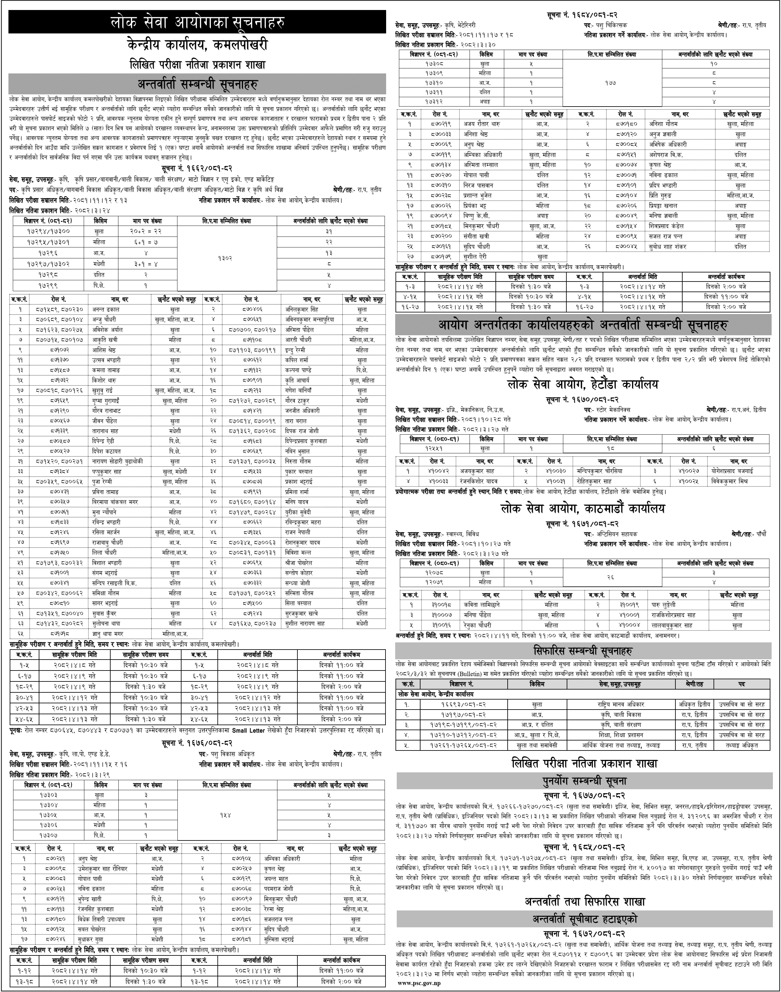 Lok Sewa Aayog Weekly Notices 2082 Ashad 32 