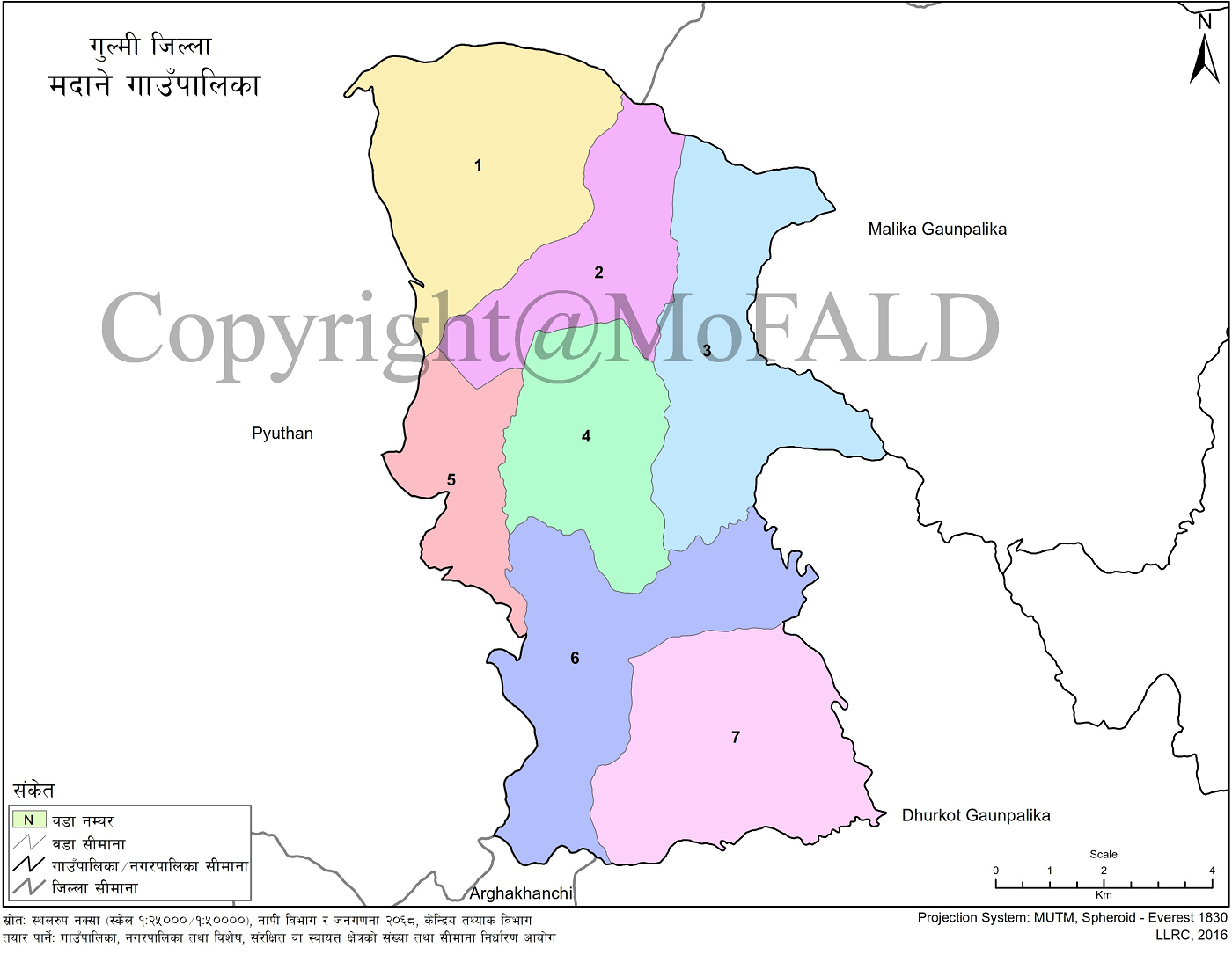 Madane Rural Municipality, Gulmi, Map 