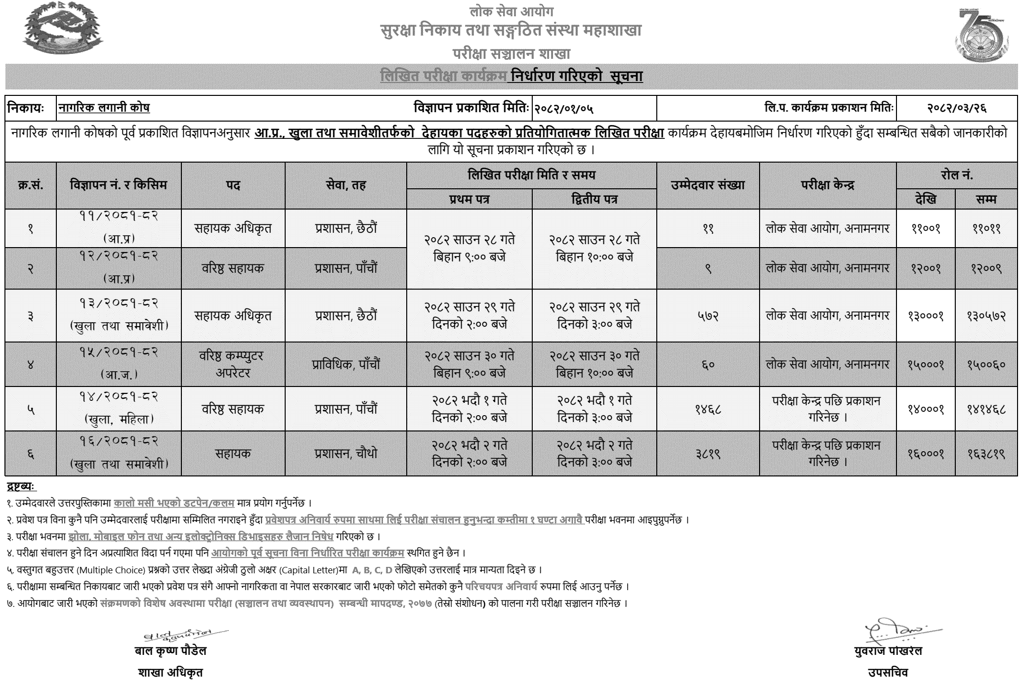 Nagarik Lagani Kosh Written Exam Schedule 2082 