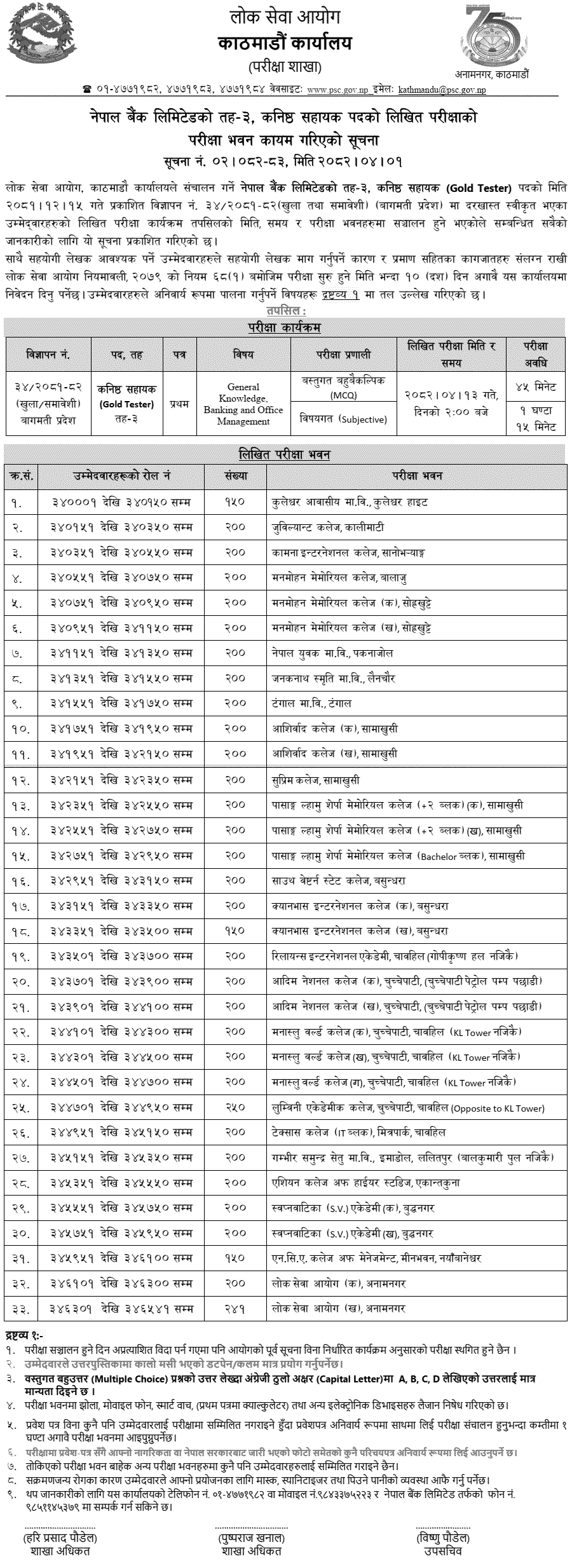 Nepal Bank Level-3 Gold Tester Exam Centers Kathmandu 