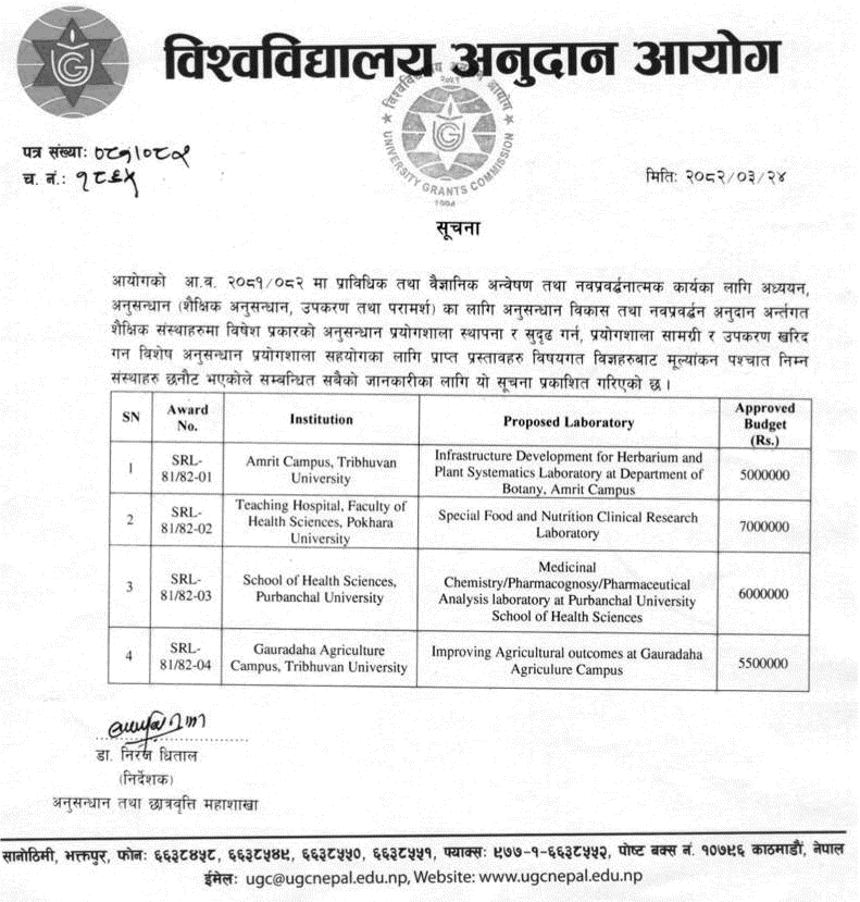 UGC Nepal Selects Institutions for Special Research Laboratory Support 