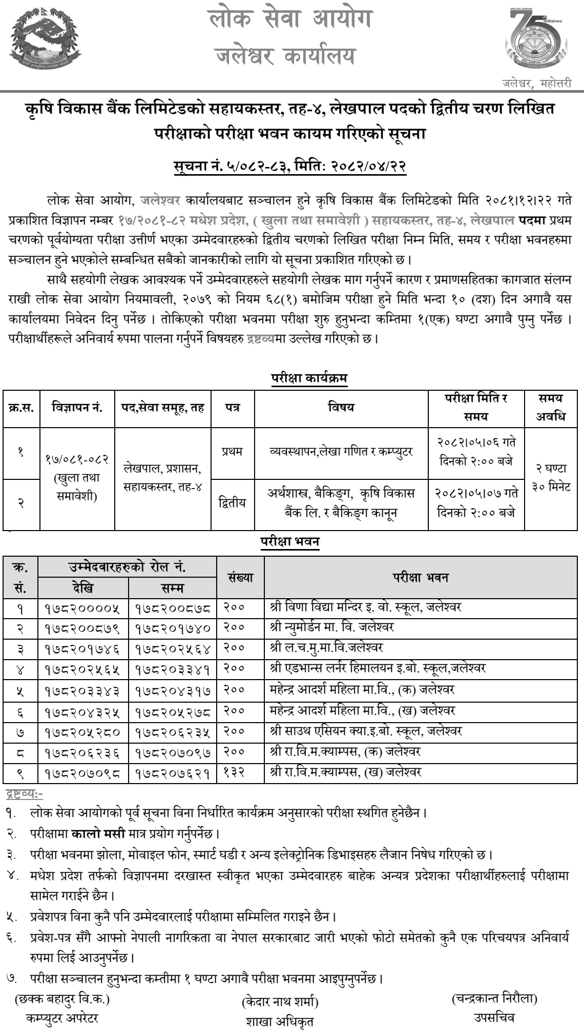 ADBL Assistant Level-4 Written Exam Centers Jaleshwar 