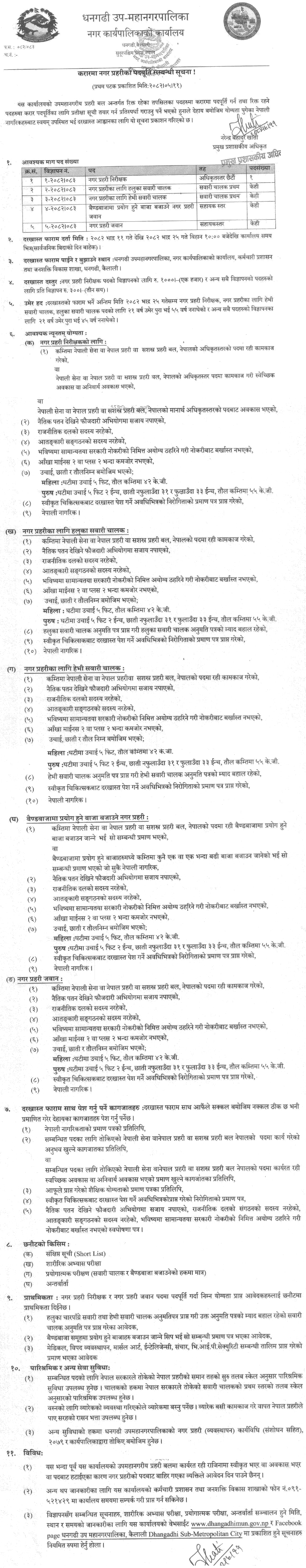 Dhangadhi Sub-Metropolitan City Police Vacancy 2082 