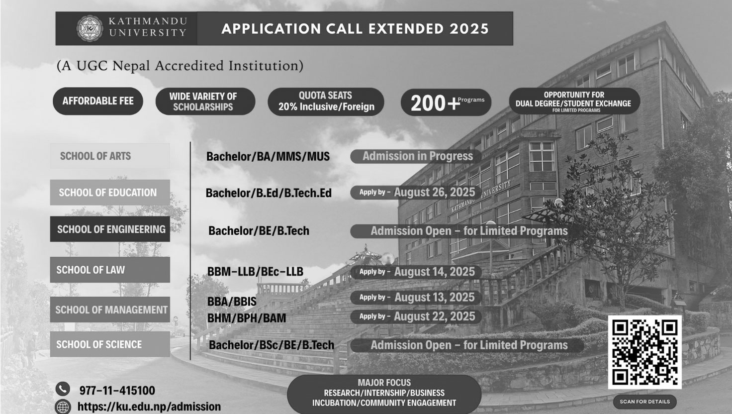 Kathmandu University Bachelor Admission Call Extended 2025