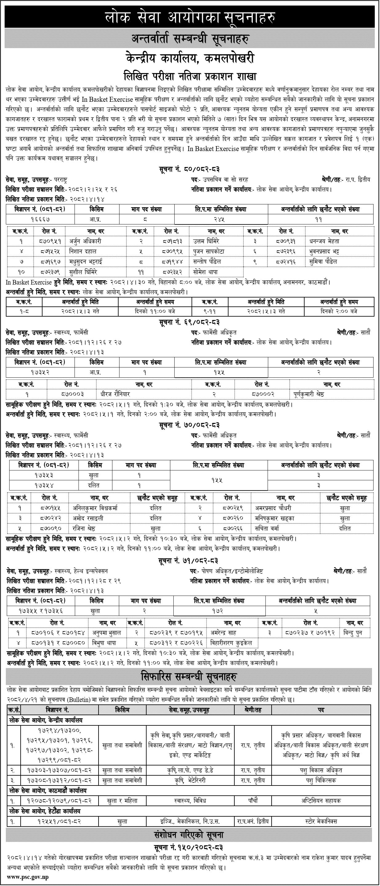 Lok Sewa Aayog Weekly Notices 2082 Shrawan 21 