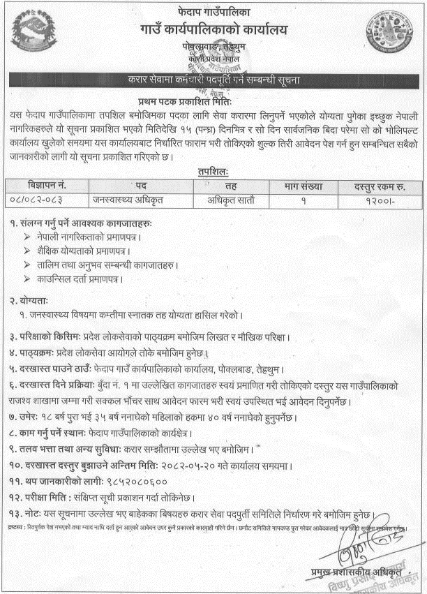 Phedap Rural Municipality Public Health Officer Vacancy 2082 