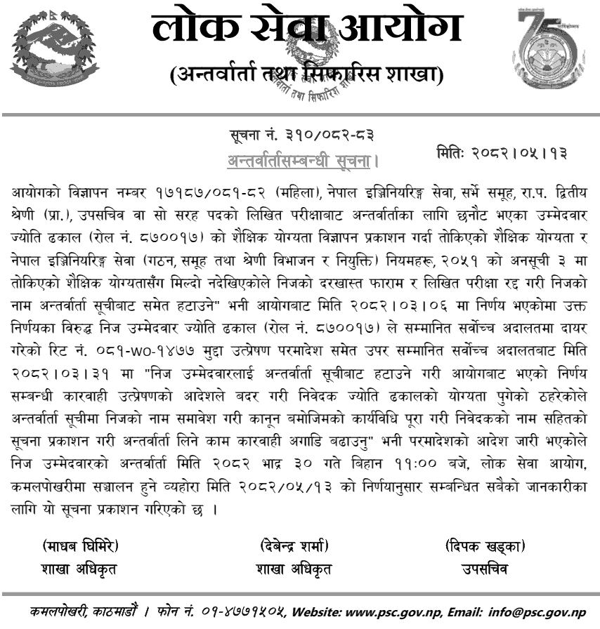PSC Interview Notice for Upa Sachiv Candidate (Survey) 