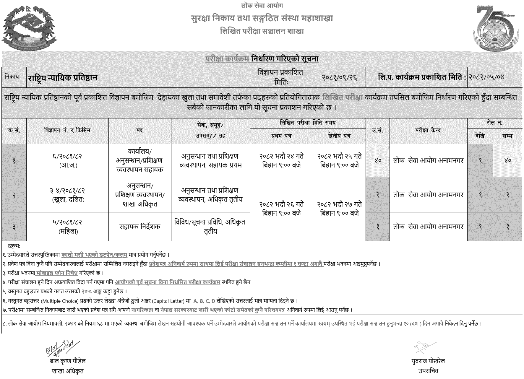 Rastriya Nyayik Pratisthan Written Exam Centers 2082 