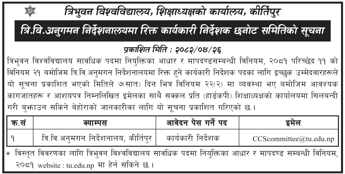 TU Monitoring Directorate Executive Director Vacancy 