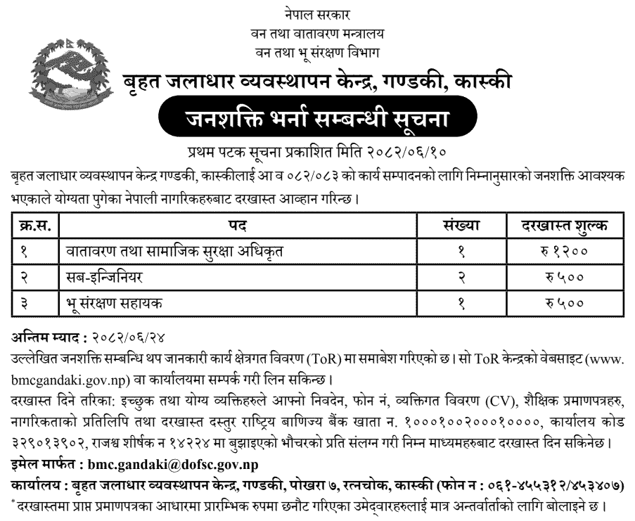 Basin Management Center Gandaki Vacancy 2082 