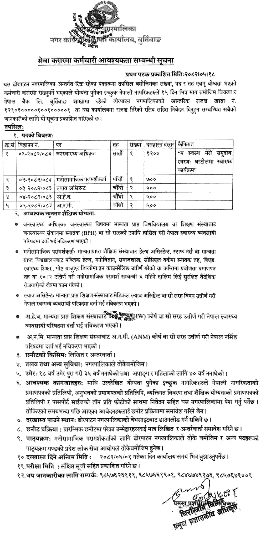 Dhorpatan Municipality Health Service Vacancy Notice 2082 