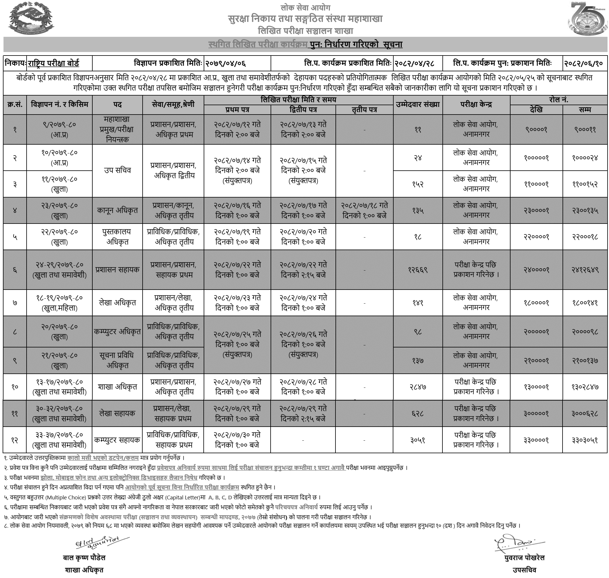 NEB Rescheduled Written Examination Program 2082 