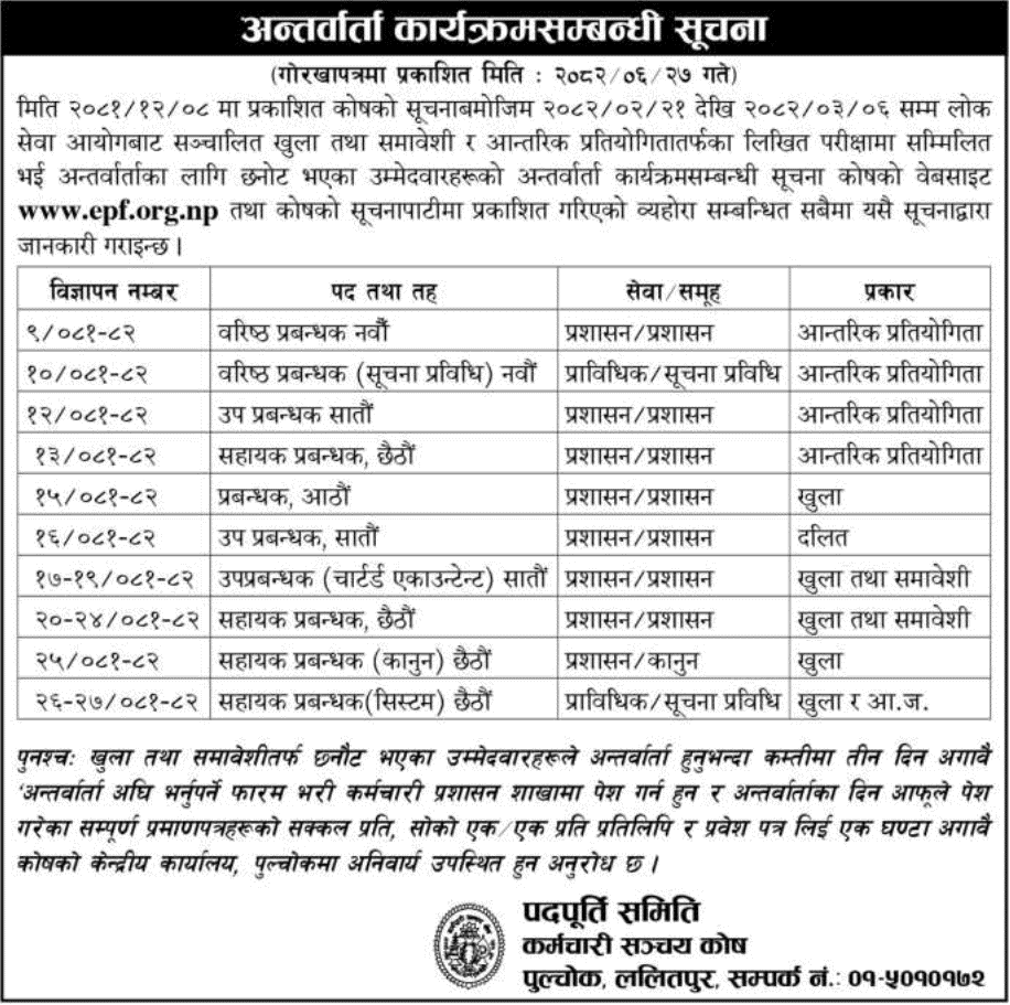 Employees Provident Fund Interview Schedule Notice 2082 