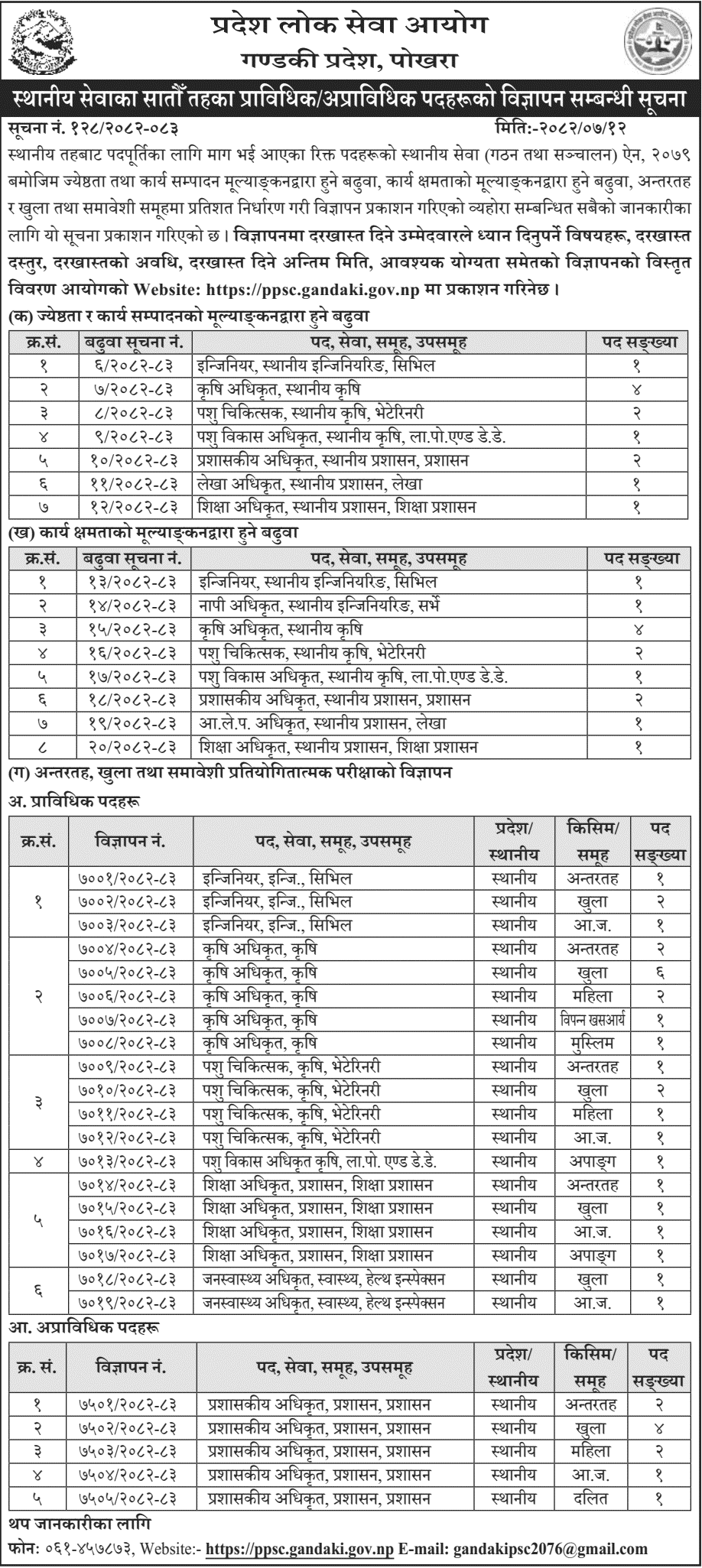 Gandaki Pradesh Lok Sewa Aayog 7th Level Officer Vacancy 2082