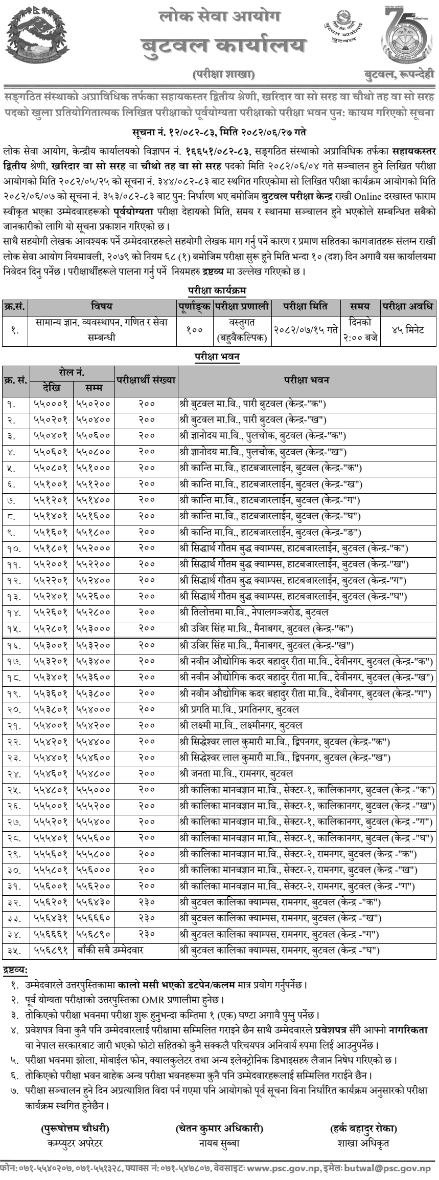 Lok Sewa Aayog Butwal Kharidar Pre-Qualification Exam Centers 2082 