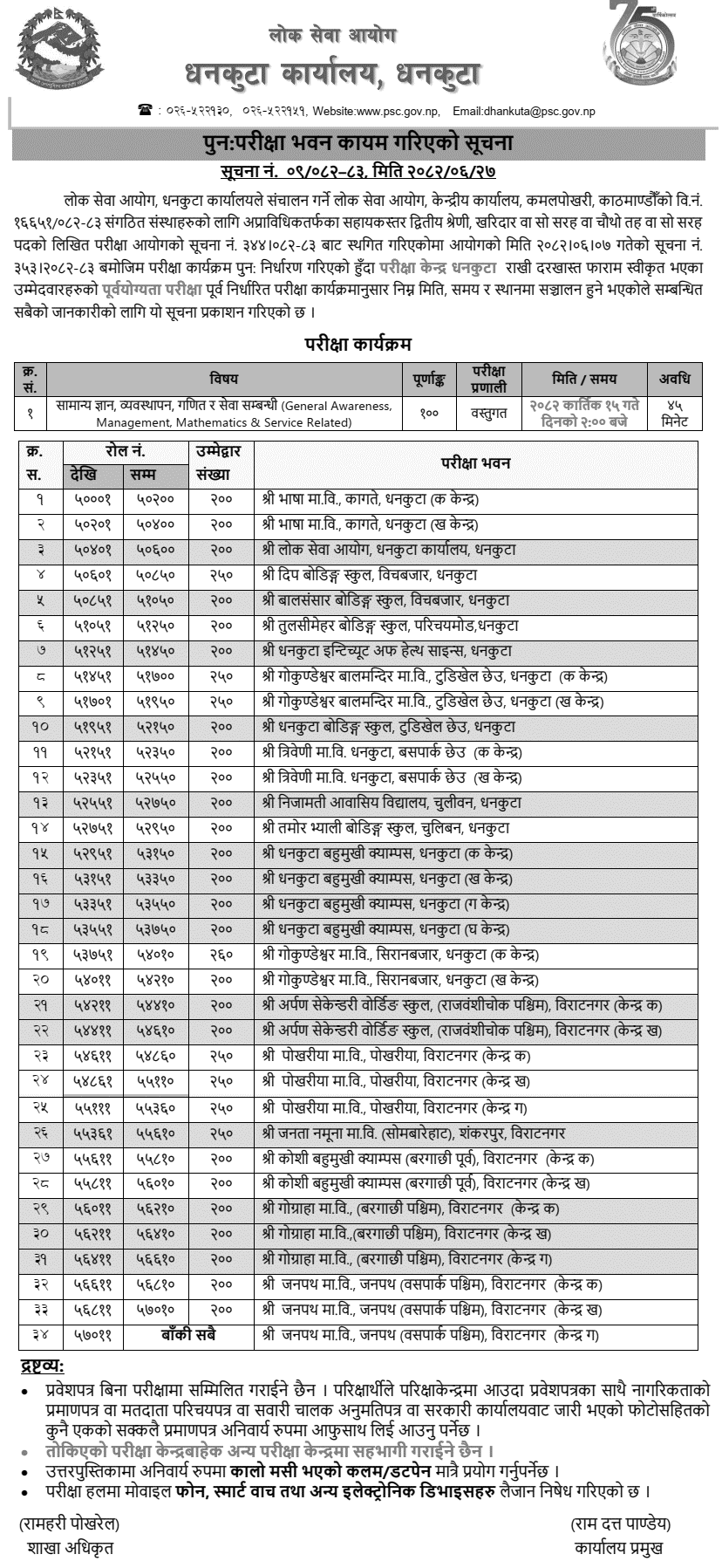 Lok Sewa Aayog Dhankuta Kharidar Pre-Qualification Exam Centers 2082 