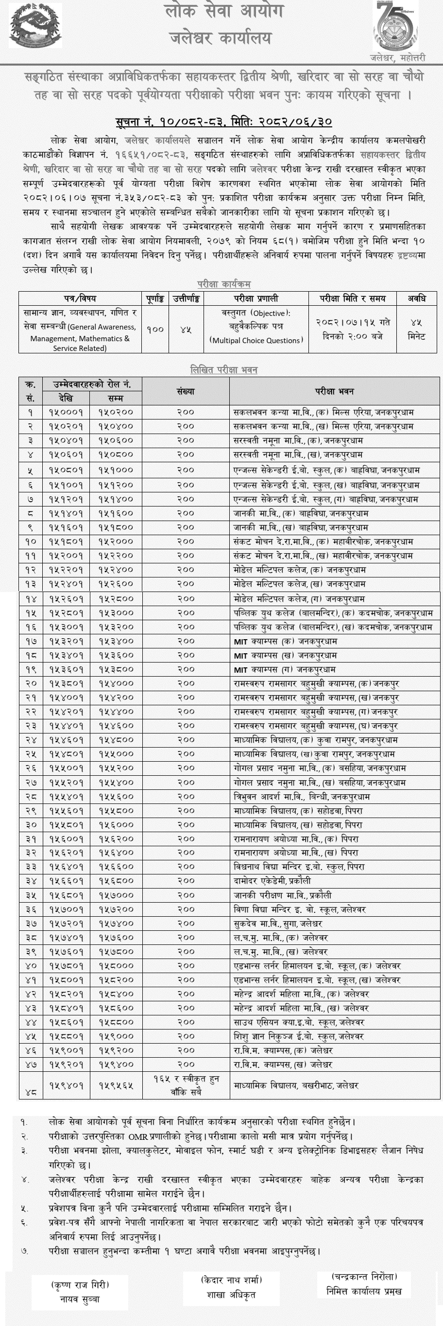 Lok Sewa Aayog Jaleshwor Kharidar Post Revises Exam Centers 2082 