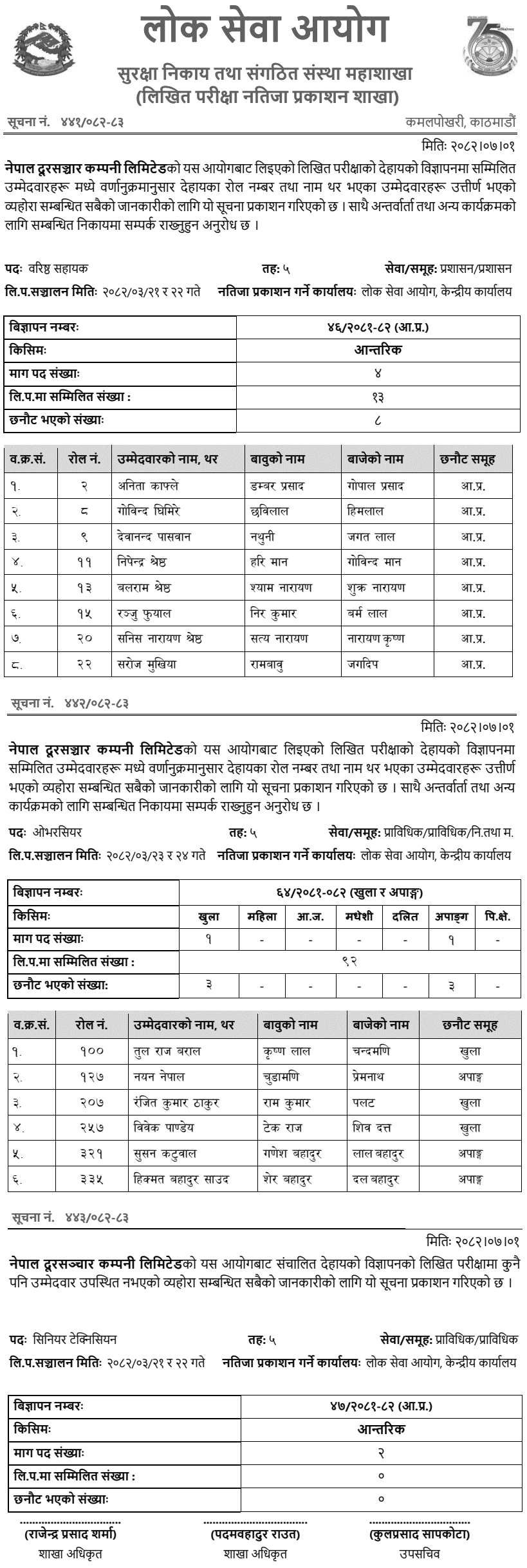 Nepal Telecom 5th Level Assistant Written Exam Results 2082 